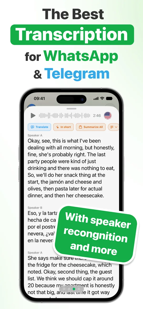 The best transcription for WhatsApp and Telegram: Matt transcribes voice notes and recognizes who is speaking