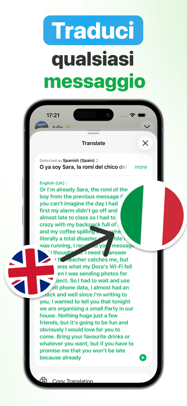 Traduzione di un messaggio vocale WhatsApp dallo spagnolo all'italiano