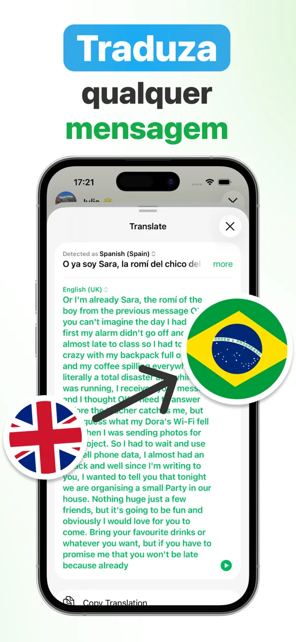 Áudio do WhatsApp traduzido do espanhol para o português em tempo real